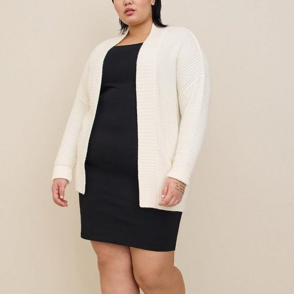 ❤️NWT VINTAGE TORRID CARDIGAN SWEATER - IVORY WAFFLE WEAVE - OPEN FRONT SIZE 2X - Picture 7 of 12